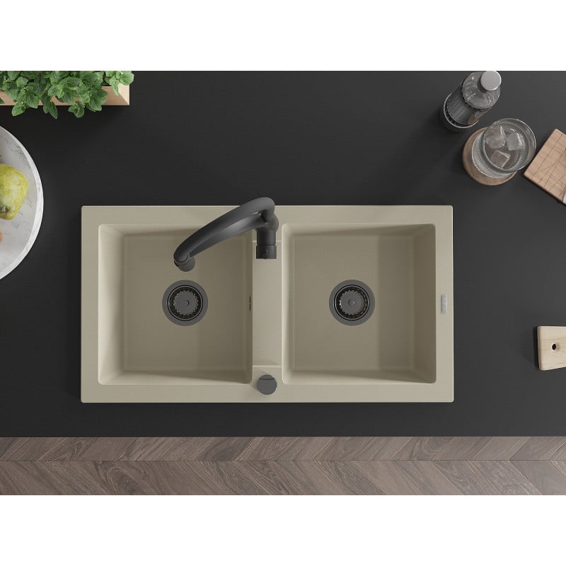 Mexen Mario Granitspüle 2-Komponenten mit Küchenarmatur Aster, beige - 6504-69-73450-70-B