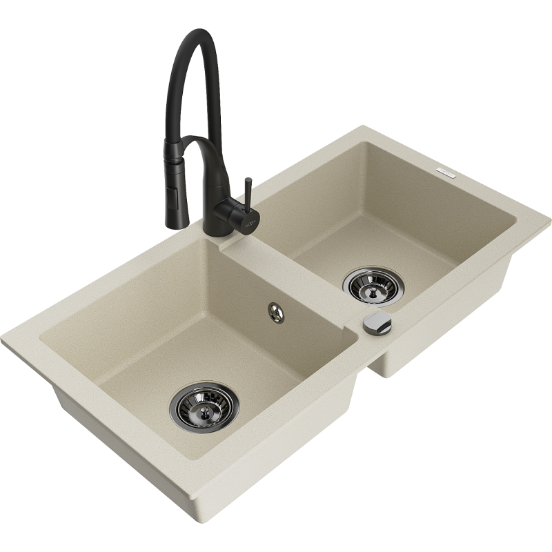 Mexen Mario Granitspüle 2-Komponenten mit Küchenarmatur Aster, beige - 6504-69-73450-70-B