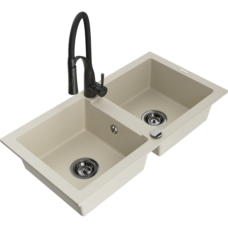 Mexen Mario Granitspüle 2-Komponenten mit Küchenarmatur Aster, beige - 6504-69-73450-70-B