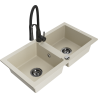 Mexen Mario Granitspüle 2-Komponenten mit Küchenarmatur Aster, beige - 6504-69-73450-70-B