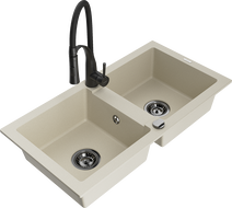Mexen Mario Granitspüle 2-Komponenten mit Küchenarmatur Aster, beige - 6504-69-73450-70-B