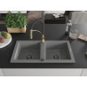 Mexen Mario Granit-Spüle 2-Kammer mit Küchenarmatur Aster, grau - 6504-71-73450-57-B