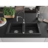 Mexen Mario Granitspüle 2-beckig mit Küchenarmatur Aster, schwarz/silber Metallic - 6504-73-73450-07