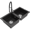 Mexen Mario granitspüle 2-becken mit küchenarmatur Aster, schwarz/silber metallic - 6504-73-73450-07