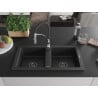 Mexen Mario Granitspüle 2-Becken mit Küchenarmatur Aster, schwarz/silber metallic - 6504-73-73450-07-B