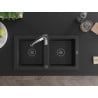 Mexen Mario Granitspüle 2-Becken mit Küchenarmatur Aster, schwarz/silber metallic - 6504-73-73450-07-B
