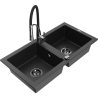 Mexen Mario Granitspüle 2-Becken mit Küchenarmatur Aster, schwarz/silber metallic - 6504-73-73450-07-B
