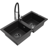 Mexen Mario Granitspüle 2-Komponenten mit Küchenarmatur Aster, Schwarz/Silber Metallic - 6504-73-73450-07-B