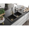 Mexen Mario Granitspüle 2-Kammer mit Küchenarmatur Aster, schwarz/silber metallic - 6504-73-73450-57-G