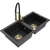 Mexen Mario Granitspüle 2-Kammer mit Küchenarmatur Aster, schwarz/silber metallic - 6504-73-73450-57-G