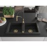 Mexen Mario Granitspüle 2-Kammer mit Küchenarmatur Aster, schwarz/silber metallic - 6504-73-73450-57-G