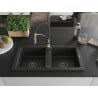 Mexen Mario Granitspüle 2-fach mit Küchenarmatur Aster, schwarz/silber metallic - 6504-73-73450-57-B