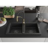 Mexen Mario Granitspüle mit 2 Becken und Küchenarmatur Aster, schwarz/silber metallic - 6504-73-73450-57-B