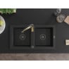 Mexen Mario Granitspüle 2-fach mit Küchenarmatur Aster, schwarz/silber metallic - 6504-73-73450-57-B