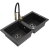 Mexen Mario Granitspüle 2-fach mit Küchenarmatur Aster, schwarz/silber metallic - 6504-73-73450-57-B