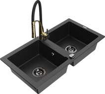 Mexen Mario Granitspüle 2-fach mit Küchenarmatur Aster, schwarz/silber metallic - 6504-73-73450-57-B