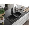 Mexen Mario Granitspüle 2-Kammern mit Küchenarmatur Aster, schwarz/silber metallic - 6504-73-73450-70-B