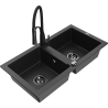 Mexen Mario Granitspüle 2-becken mit Küchenarmatur Aster, schwarz/silber-metallic - 6504-73-73450-70-B