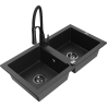 Mexen Mario Granitspüle 2-Kammern mit Küchenarmatur Aster, schwarz/silber metallic - 6504-73-73450-70-B