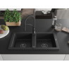 Mexen Mario Granitspüle 2-becken mit Küchenarmatur Aster, schwarz/silber-metallic - 6504-73-73450-70-B