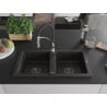 Mexen Mario Granitspüle 2-Kammer mit Küchenarmatur Aster, schwarz/gold metallic - 6504-75-73450-07-B