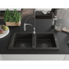 Mexen Mario Granitspüle 2-Kammern mit Küchenarmatur Aster, schwarz/gold metallic - 6504-75-73450-07-B