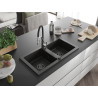 Mexen Mario Granitspüle 2-Kammer mit Küchenarmatur Aster, schwarz/gold metallic - 6504-75-73450-07-B