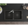 Mexen Mario Granitspüle 2-Kammer mit Küchenarmatur Aster, schwarz/gold metallic - 6504-75-73450-07-B
