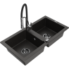 Mexen Mario Granitspüle 2-Kammer mit Küchenarmatur Aster, schwarz/gold metallic - 6504-75-73450-07-B