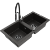 Mexen Mario Granitspüle 2-Kammern mit Küchenarmatur Aster, schwarz/gold metallic - 6504-75-73450-07-B