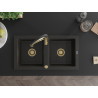 Mexen Mario Granitspüle mit 2 Becken und Küchenarmatur Aster, schwarz/gold-metallisch - 6504-75-73450-57-G