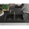 Mexen Mario granitspüle 2-becken mit Küchenarmatur Aster, schwarz/gold metallic - 6504-75-73450-57-B