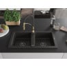 Mexen Mario Granitspüle 2-Kammer mit Küchenarmatur Aster, schwarz/gold metallisch - 6504-75-73450-57-B