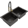 Mexen Mario granitspüle 2-becken mit Küchenarmatur Aster, schwarz/gold metallic - 6504-75-73450-57-B