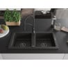 Mexen Mario Granitspüle 2-Becken mit Küchenarmatur Aster, schwarz/gold metallic - 6504-75-73450-70-B