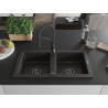 Mexen Mario Granitspüle 2-Kammern mit Küchenarmatur Aster, schwarz/gold metallic - 6504-75-73450-70-B