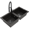 Mexen Mario Granitspüle 2-Becken mit Küchenarmatur Aster, schwarz/gold metallic - 6504-75-73450-70-B