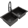 Mexen Mario Granitspüle 2-Kammern mit Küchenarmatur Aster, schwarz/gold metallic - 6504-75-73450-70-B
