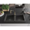 Mexen Mario Granit-Spüle 2-Kammern mit Küchenarmatur Aster, schwarz gesprenkelt - 6504-76-73450-57-B