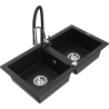 Mexen Mario 2-Kammer Granitspüle mit Küchenarmatur Aster, schwarz - 6504-77-73450-07