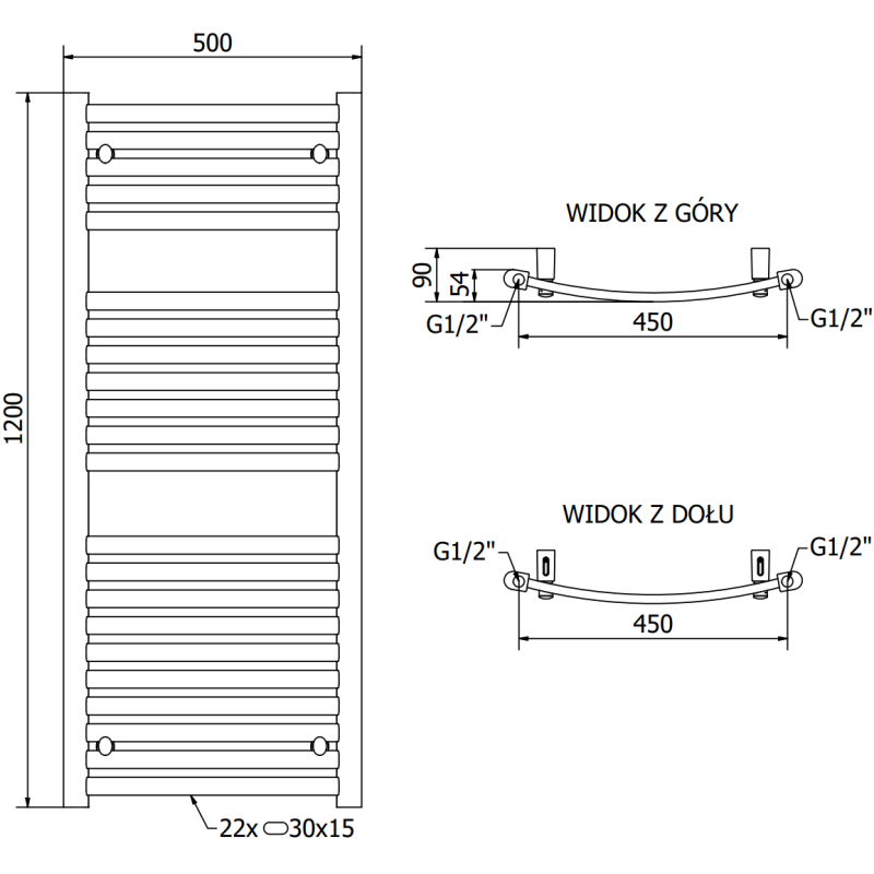 Mexen Helios Badezimmerheizkörper 1200 x 500 mm, 448 W, Chrom - W103-1200-500-00-01