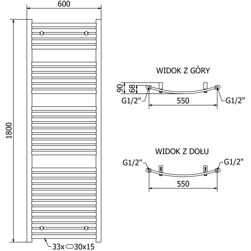 Mexen Helios Badezimmerheizkörper 1800 x 600 mm, 990 W, weiß - W103-1800-600-00-20