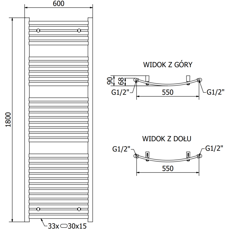 Mexen Helios Badezimmerheizkörper 1800 x 600 mm, 990 W, schwarz - W103-1800-600-00-70