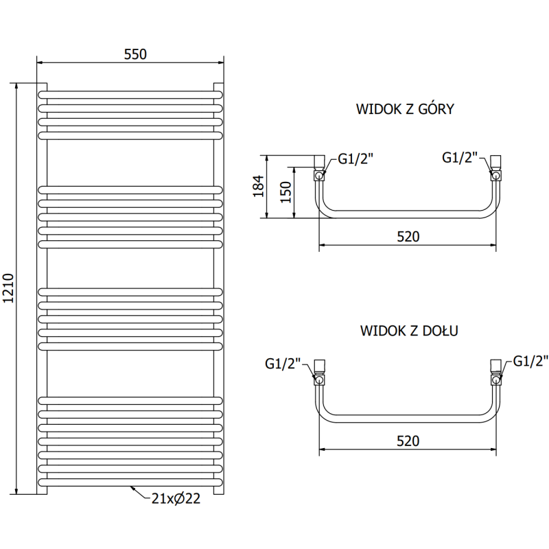 Mexen Apollo Badezimmerheizkörper 1210 x 550 mm, 641 W, weiß - W117-1210-550-00-20