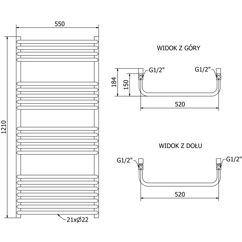 Mexen Apollo Heizkörper 1210 x 550 mm, 641 W, Anthrazit - W117-1210-550-00-66