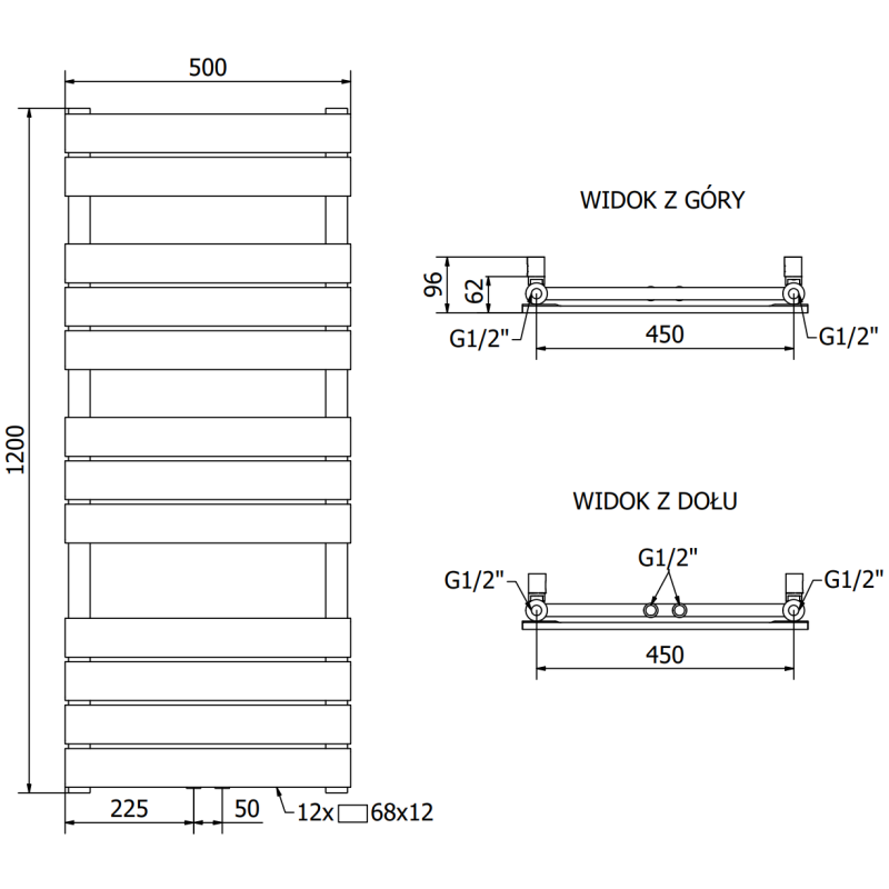 Mexen Ceres Badezimmerheizkörper 1200 x 500 mm, 610 W, schwarz - W111-1200-500-00-70