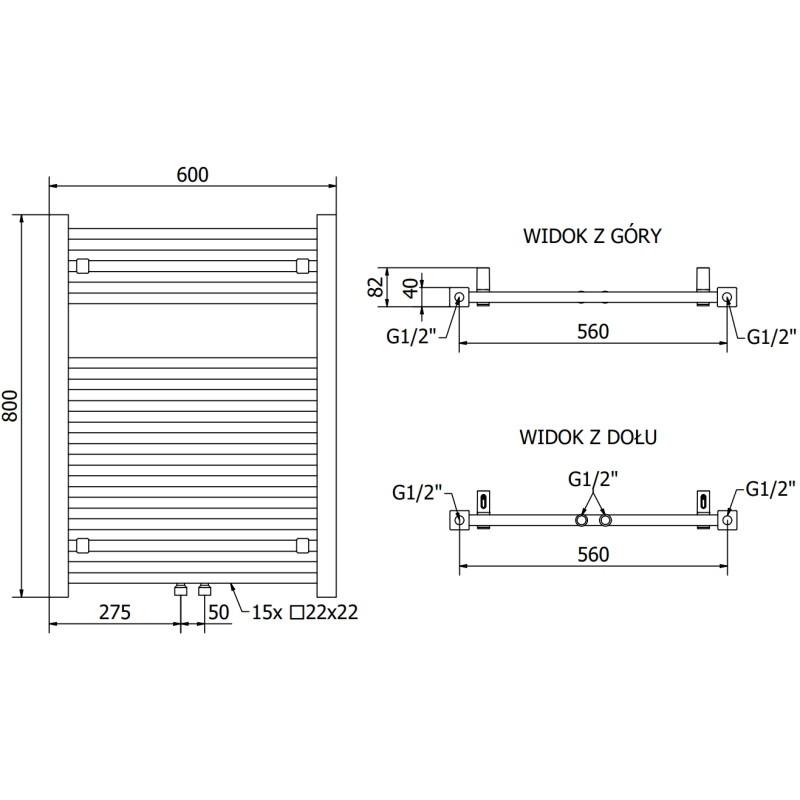 Mexen Pluton Badezimmerheizkörper 800 x 600 mm, 476 W, schwarz - W106-0800-600-00-70
