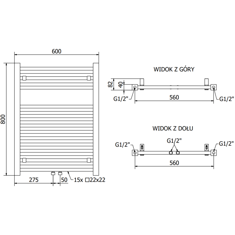 Mexen Pluton Badheizkörper 800 x 600 mm, 476 W, schwarz - W106-0800-600-00-70