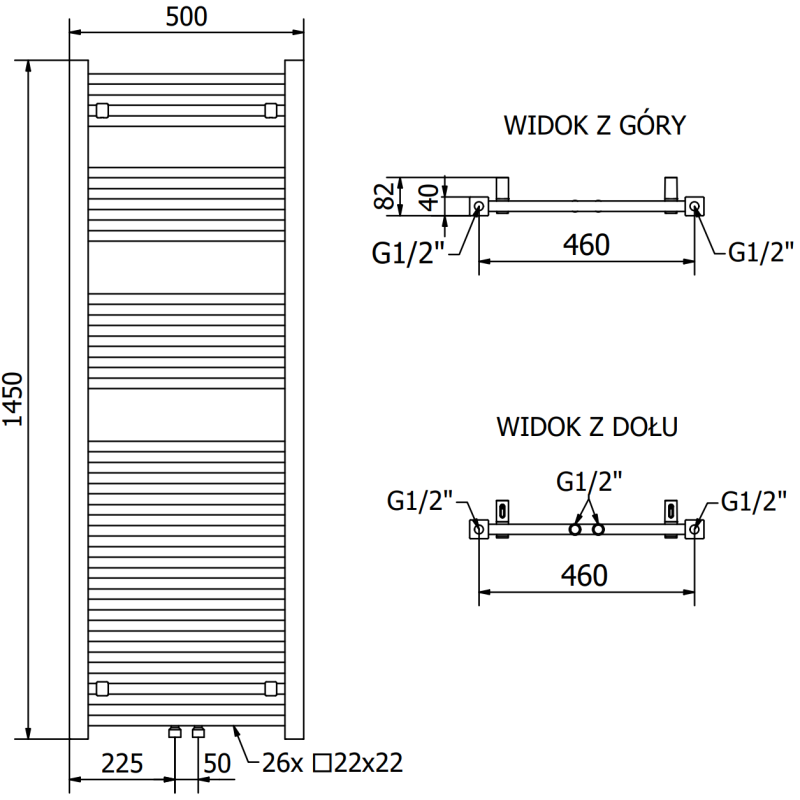 Mexen Pluton Badheizkörper 1450 x 500 mm, 721 W, weiß - W106-1450-500-00-20