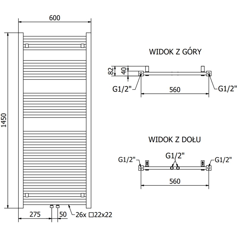 Mexen Pluton Badezimmerheizkörper 1450 x 600 mm, 835 W, weiß - W106-1450-600-00-20